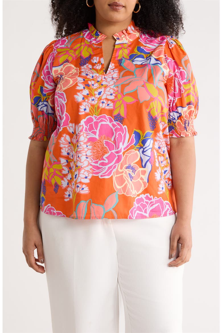 Reign Floral Cotton Puff Sleeve Top, Main, color, ORANGE-MULTI