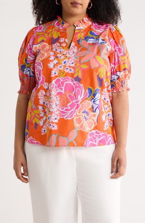 Reign Floral Cotton Puff Sleeve Top (Plus)