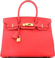 Pre-Owned Hermes Birkin Handbag Red Epsom with Gold Hardware 30