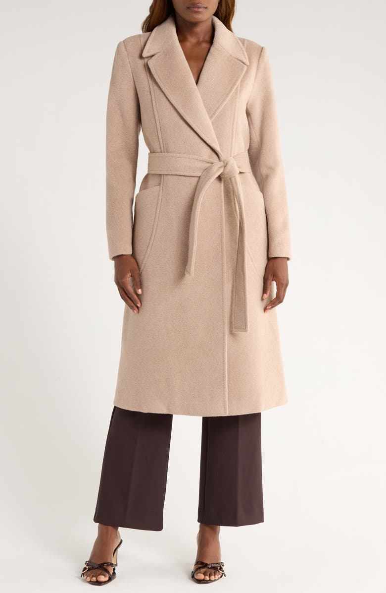 Bernardo Belted Wool Blend Longline Coat, Main, color, Oatmeal