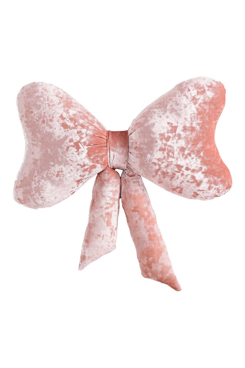 Velvet Bow Plush Throw Pillow, Main, color, PINK