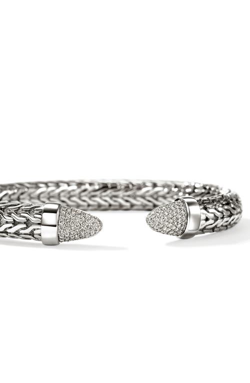 John Hardy Sterling Silver Spear Diamond Pave Flex Cuff Bracelet In Silver White Diamond .25ct
