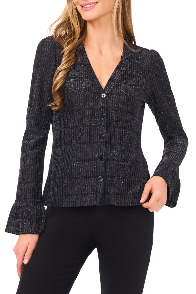Metallic Rib Cardigan, Main, color, RICH BLACK