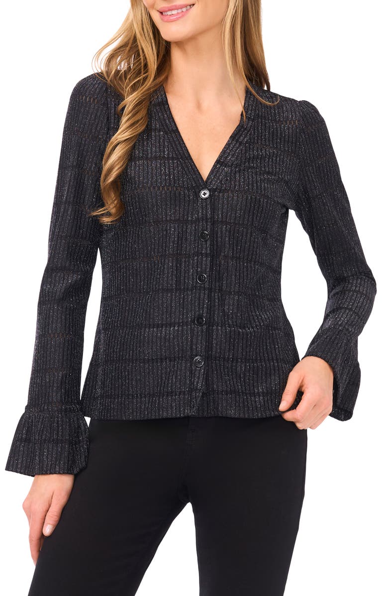 CeCe Metallic Rib Cardigan, Main, color, Rich Black