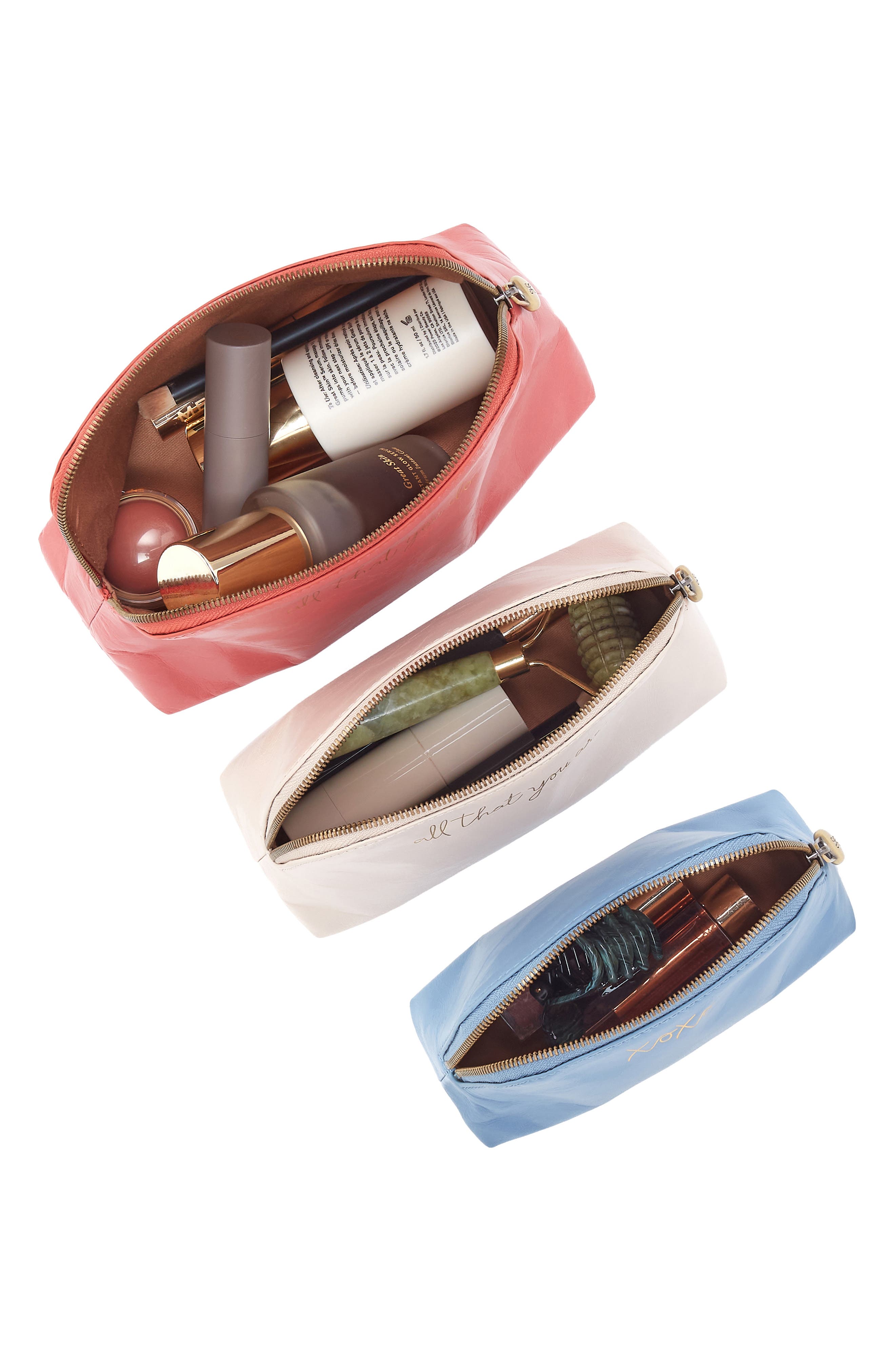 HOBO Set of 3 Leather Pouches, Alternate, color, Pink Mirage