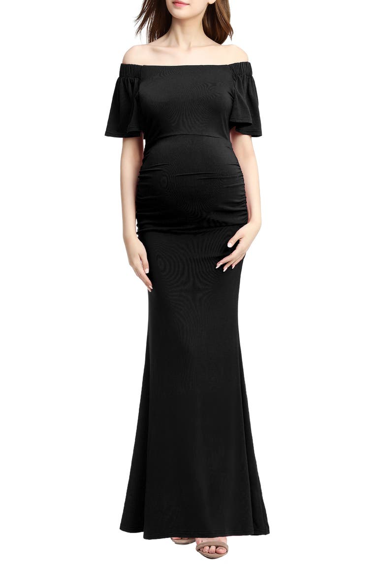 Abigail Off the Shoulder Maternity Trumpet Gown, Main, color, BLACK