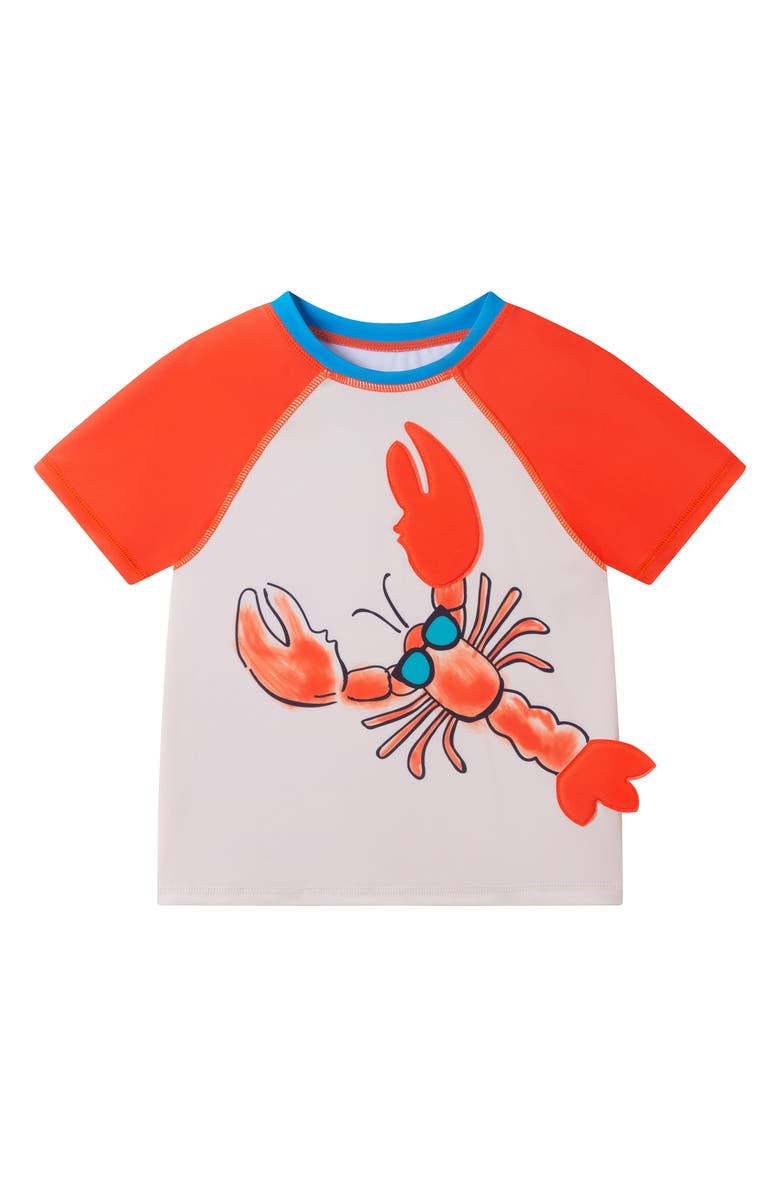 Andy & Evan Kids' Short Sleeve Rashguard & Swim Trunks Set, Alternate, color, Orange Lobster