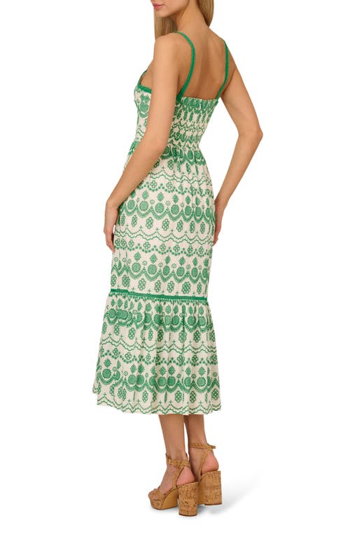 ADRIANNA PAPELL ADRIANNA PAPELL EMBROIDERED COTTON EYELET MIDI SUNDRESS