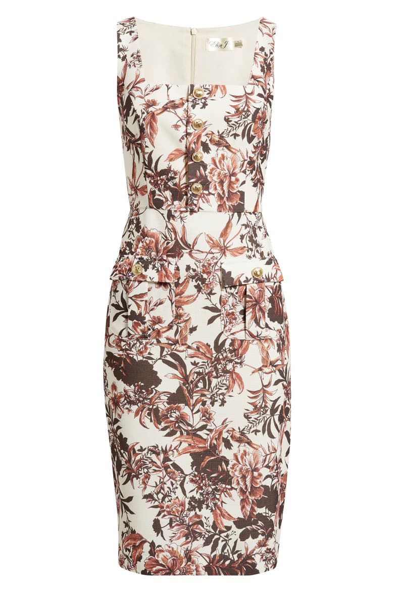 Floral Print Sheath Dress, Alternate, color, COFFEE EGGSHELL