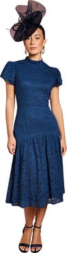 Coast Lace Frill Sleeve High Neck Midi Dress