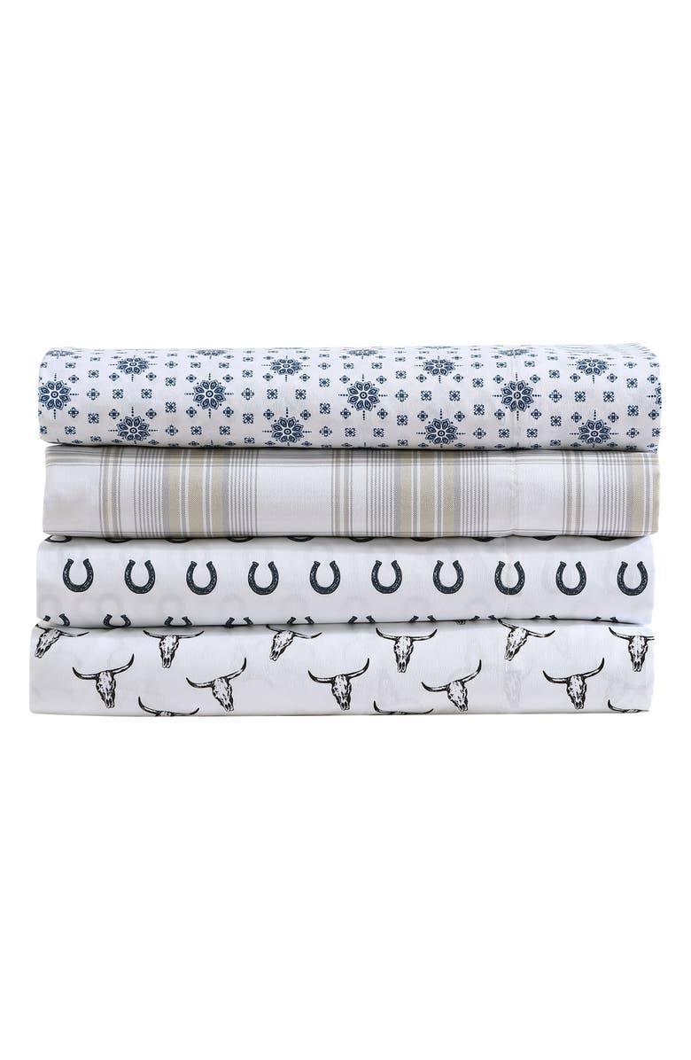 Wrangler Horseshoe Dots Print Microfiber Sheet Set, Alternate, color, / Dark Blue