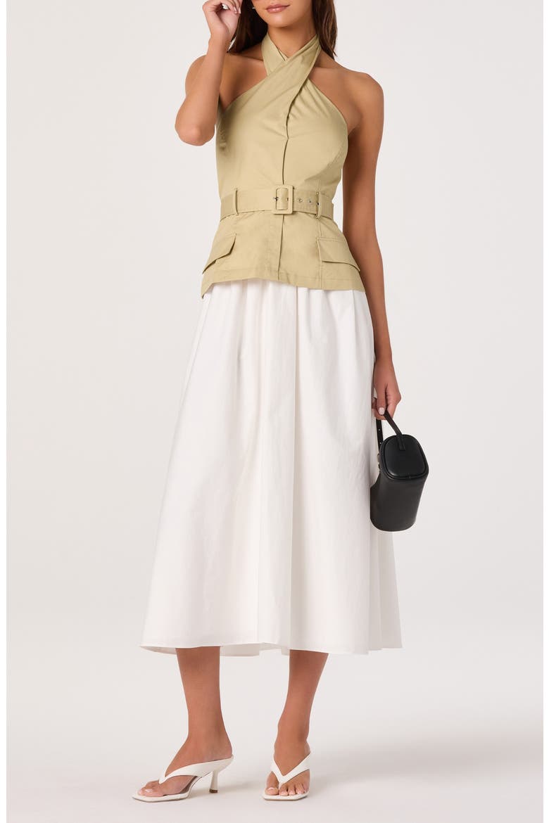 Aleda Halter Neck Cotton Midi Dress, Alternate, color, KHAKI