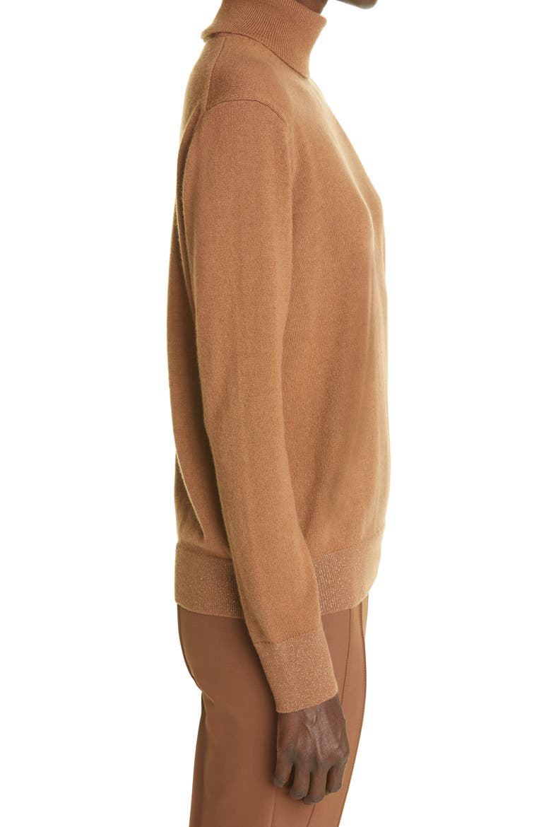 148 New York Metallic Trim Cashmere Turtleneck Sweater, Alternate, color, TOFFEE