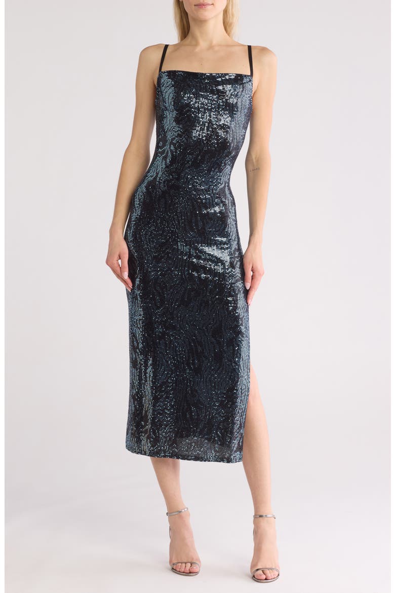 Zebra Stripe Sequin Cocktail Dress, Main, color, BLACK/ BLUE