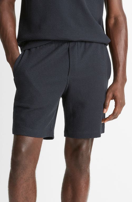 Vince Stretch Cotton Seersucker Shorts In Blue