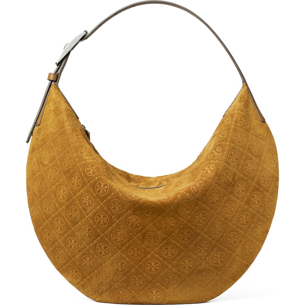 Tory Burch T Monogram Suede Balloon Bag In Brown