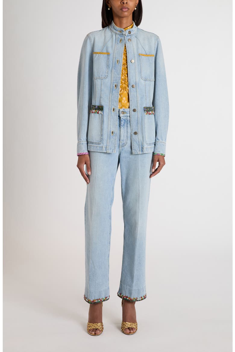 Contrast Border Denim Jacket, Alternate, color, DENIM