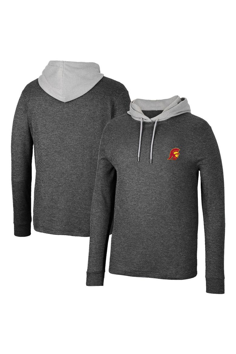 Men's Colosseum Black USC Trojans Ballot Waffle-Knit Thermal Long Sleeve Hoodie T-Shirt, Main, color, Black