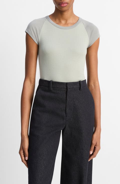 Colorblock Raglan Cap Sleeve Pima Cotton T-Shirt