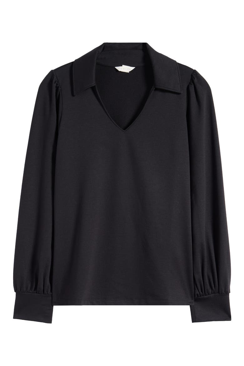 Long Sleeve Johnny Collar Polo, Alternate, color, BLACK