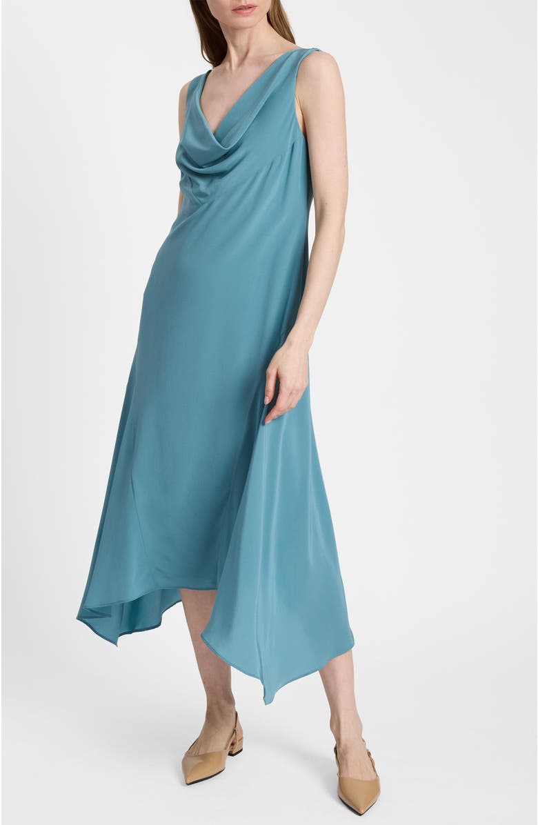 Santorelli Pina Cowl Neck Midi Silk Dress, Alternate, color, Sea Mist