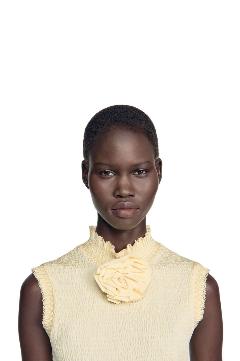Smocked T-shirt with flower detail, Alternate, color, Vanilla