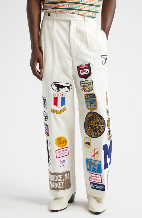Bode Cambridge Patch Canvas Pants in White Multi  product