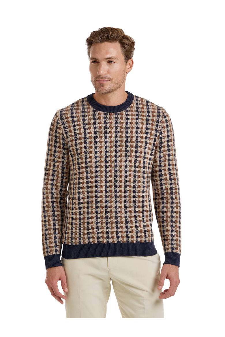 Wool Check Crewneck Sweater, Alternate, color, Navy/Brown