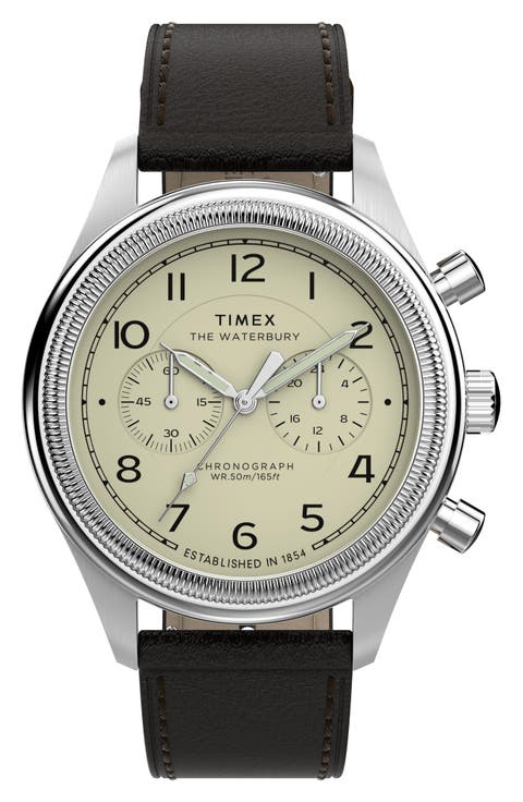 Waterbury Metropolitan Chronograph Leather Strap Watch, 41mm