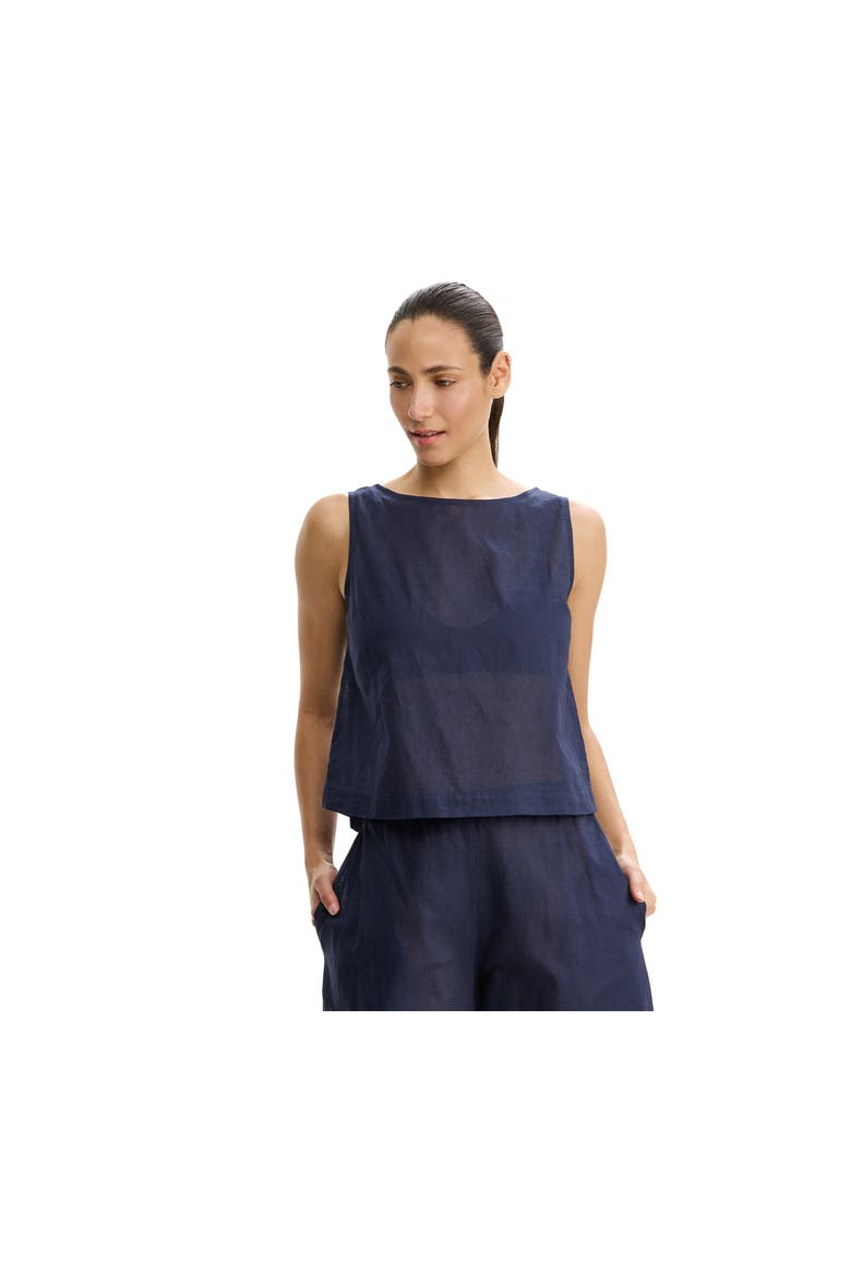 Tutti Frutti Linen High Neck Top Cover-Up, Main, color, Navy