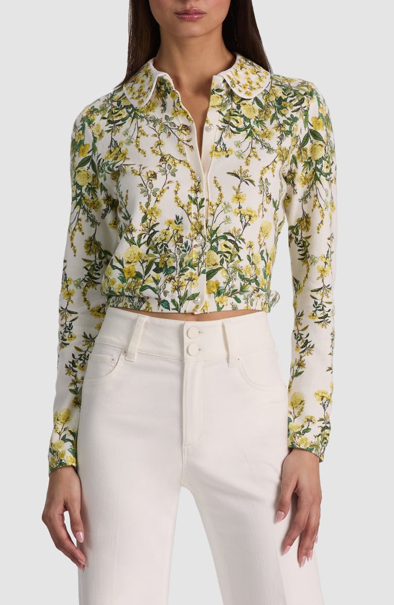Alice + Olivia Carson Floral Cotton Blend Cardigan with Removable Collar, Main, color, Fresh Air Butter