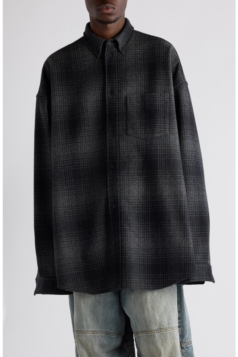 Oversize Plaid Wool Blend Flannel Button-Down Shirt (Men) | Nordstrom