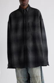 Balenciaga Oversize Plaid Wool Blend Flannel Button-Down Shirt