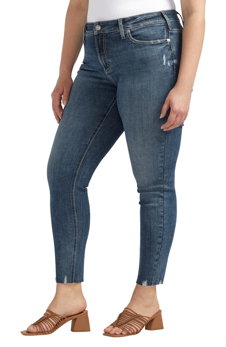 Silver Jeans Co. Suki Curvy Raw Hem Mid Rise Skinny Jeans, Alternate, color,