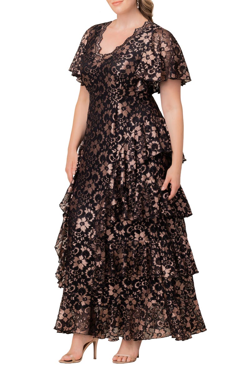 Mon Ange Tiered Lace Gown, Alternate, color, ROSE GOLD