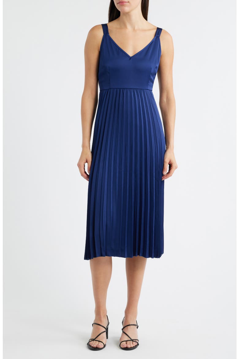 Pleated Slipdress and Sweater Set, Alternate, color, NAVY