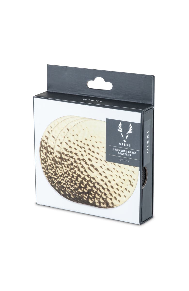 Viski Hammered Coasters in Brass Set of 4, Alternate, color, Gold