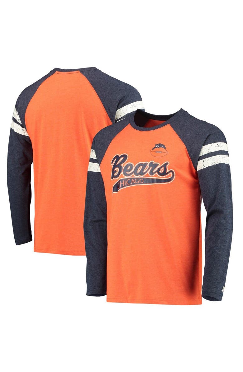 STARTER Men's Starter Orange/Navy Chicago Bears Throwback League Raglan Long Sleeve Tri-Blend T-Shirt, Main, color, Orange