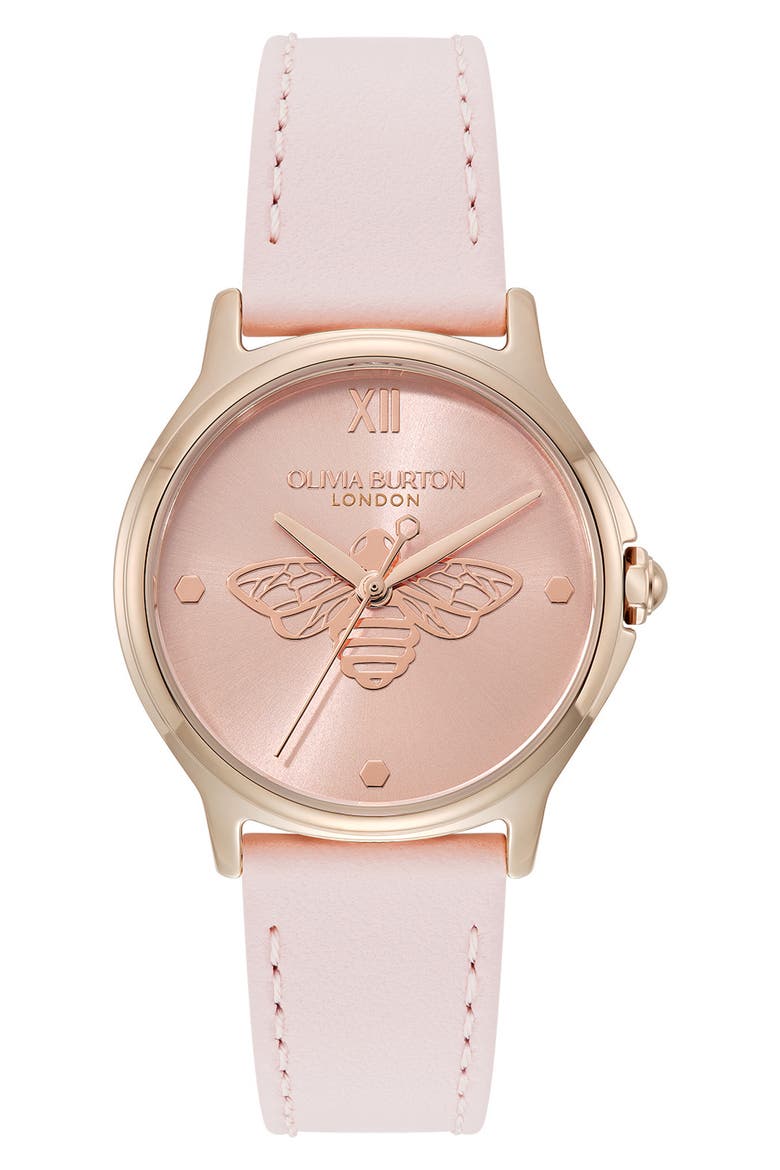 Classic Bee Leather Strap Watch, 30mm, Main, color, BLUSH
