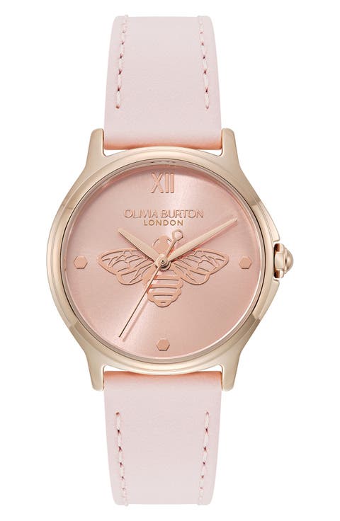 Classic Bee Leather Strap Watch, 30mm
