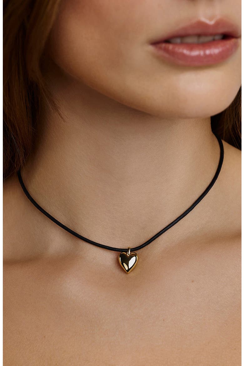 Puffy Heart Cord Choker Necklace, Alternate, color, YELLOW GOLD