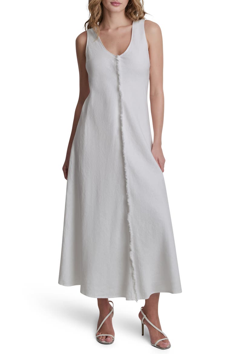 Fray Linen Dress, Main, color, WHITE