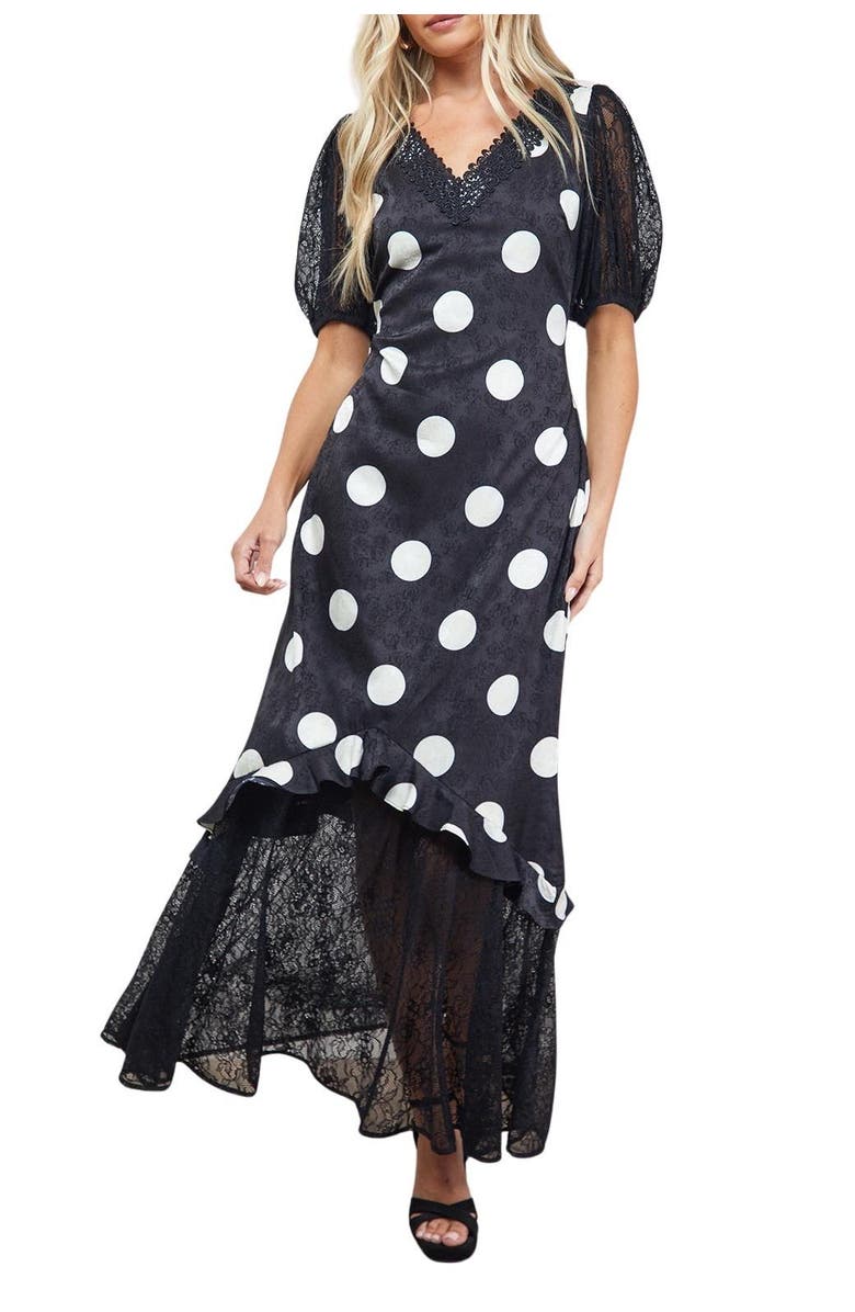 Oasis Frill Detail Puff Sleeve Midi Dress, Alternate, color, Black