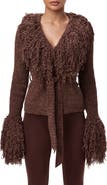 Naked Wardrobe Fringe Tie Waist Chenille Cardigan