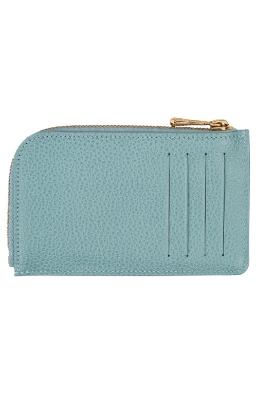 Longchamp Le Foulonné Leather Card Case In Eucalyptus