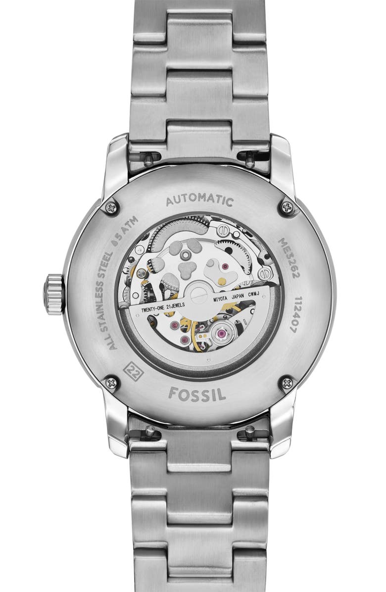 Fossil Heritage Automatic Bracelet Watch, 43mm, Alternate, color, Silver