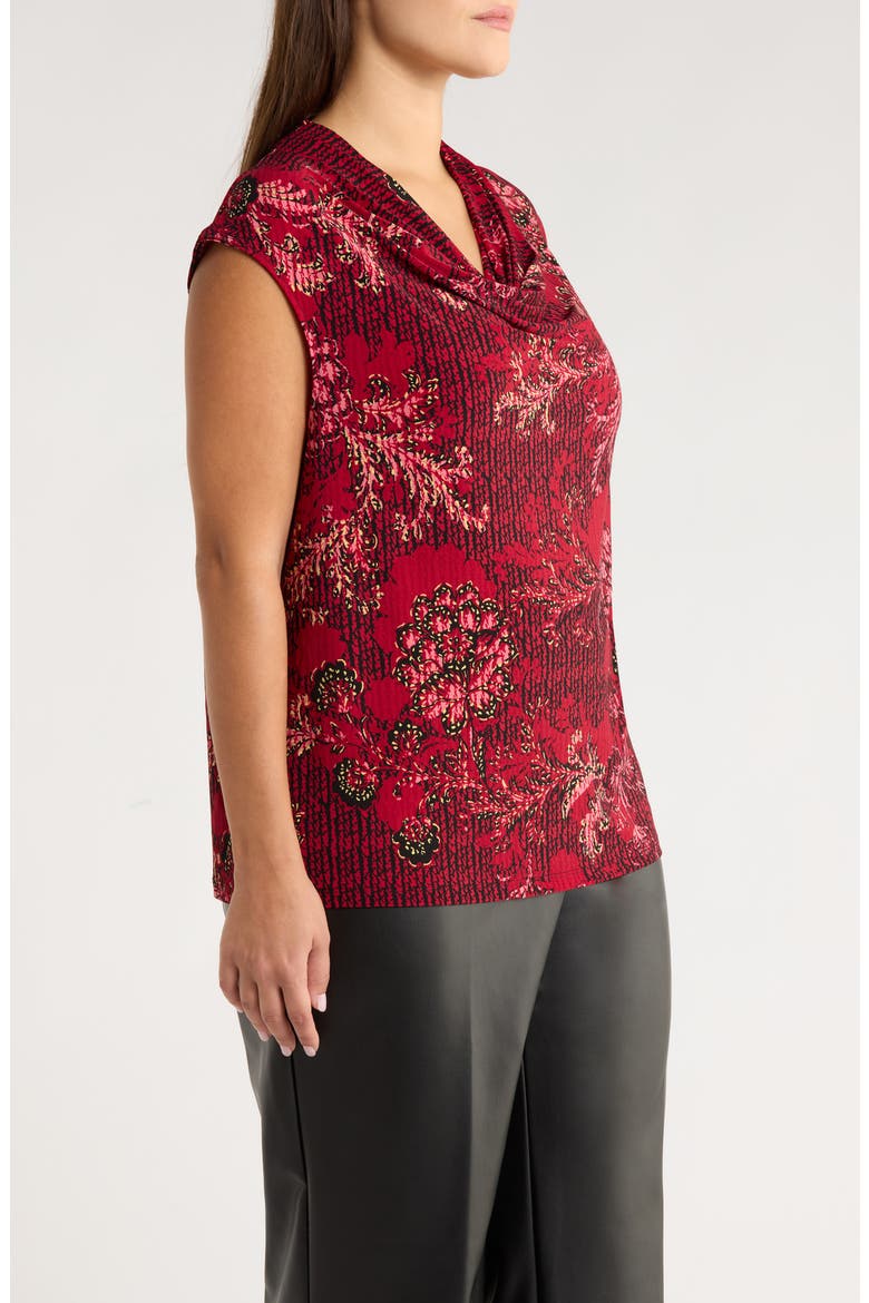 Floral Cowl Neck Cap Sleeve Top, Alternate, color, RED/ BLACK MULTI