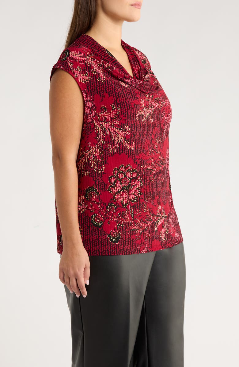 KASPER Floral Cowl Neck Cap Sleeve Top, Alternate, color, Red/ Black Multi