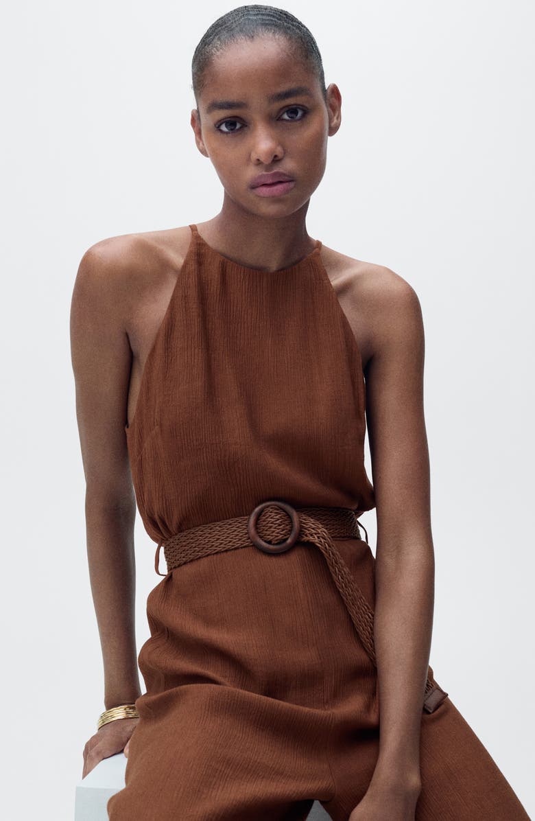 MANGO Belted Wide Leg Jumpsuit, Alternate, color, 