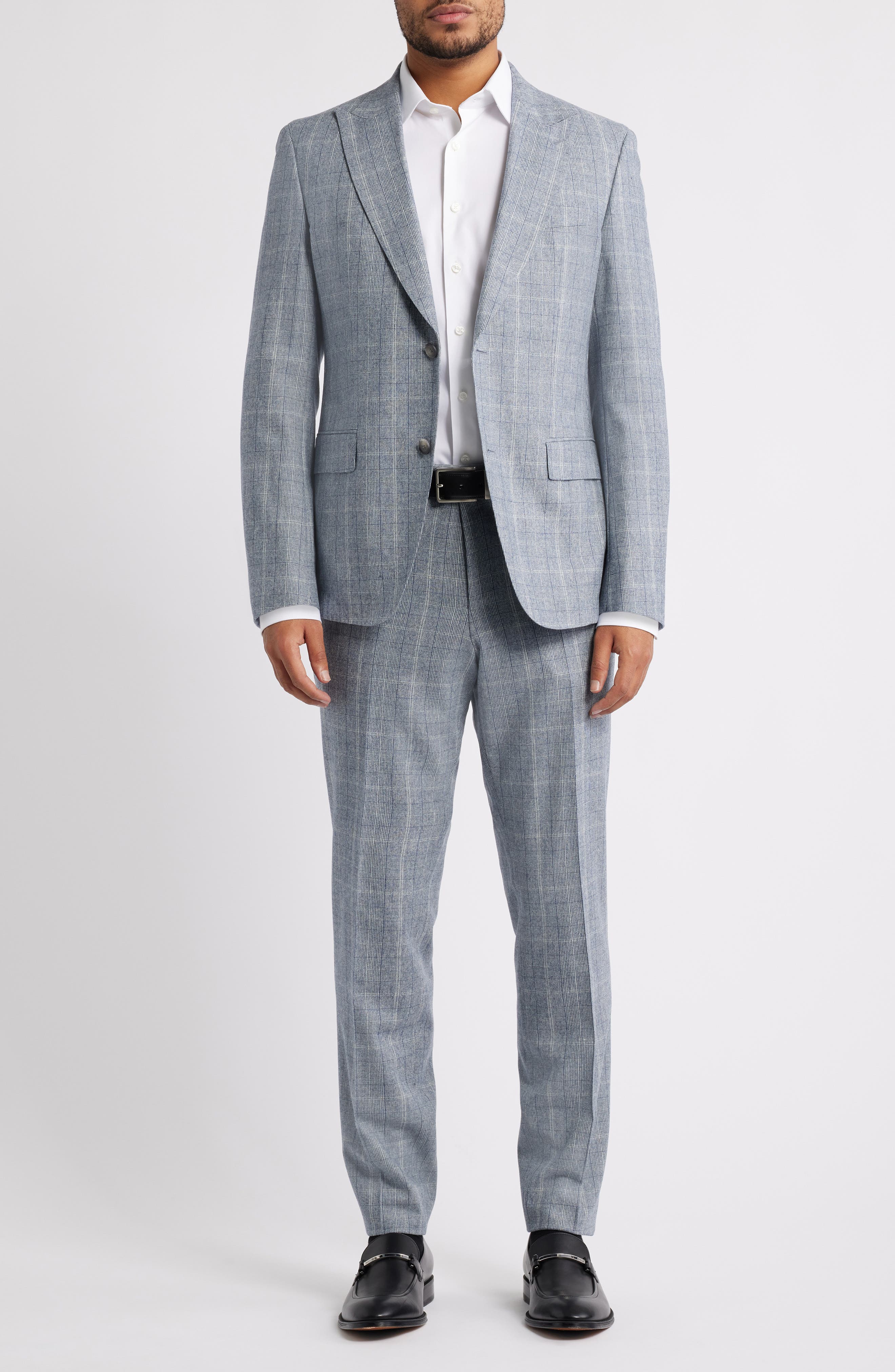 Huge Slim Fit Grey Glen Check Wool Suit